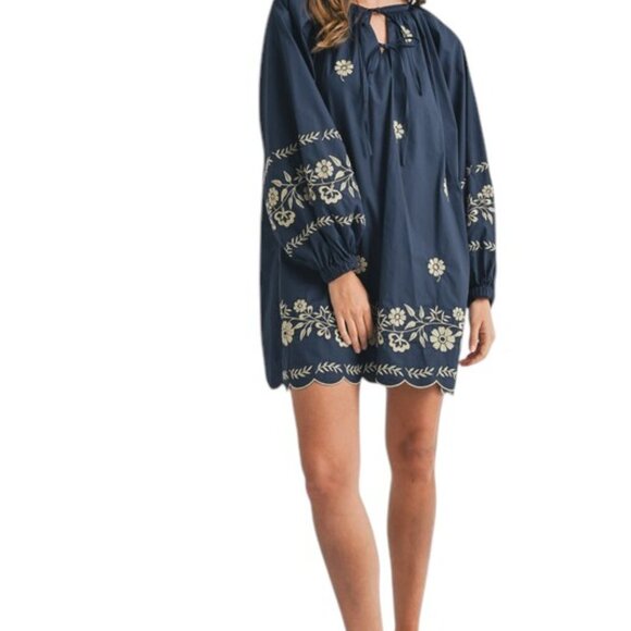 Navy Blue Floral Mini Spring Dress - Picture 12 of 13